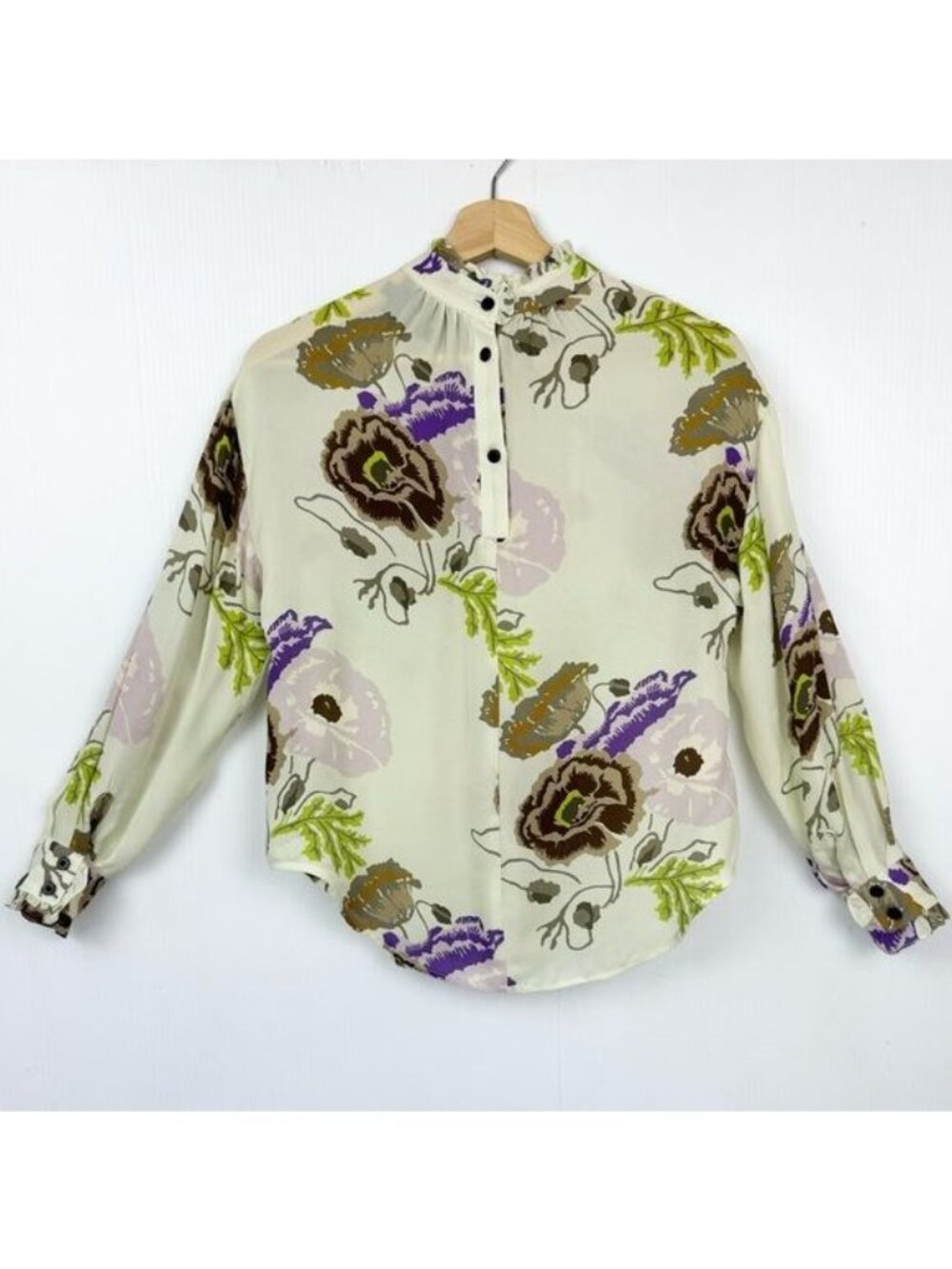 NO.6 THOMAS TOP 100% SILK GEORGETTE LONG SLEEVE PISTACHIO 0 - Picture 5 of 9